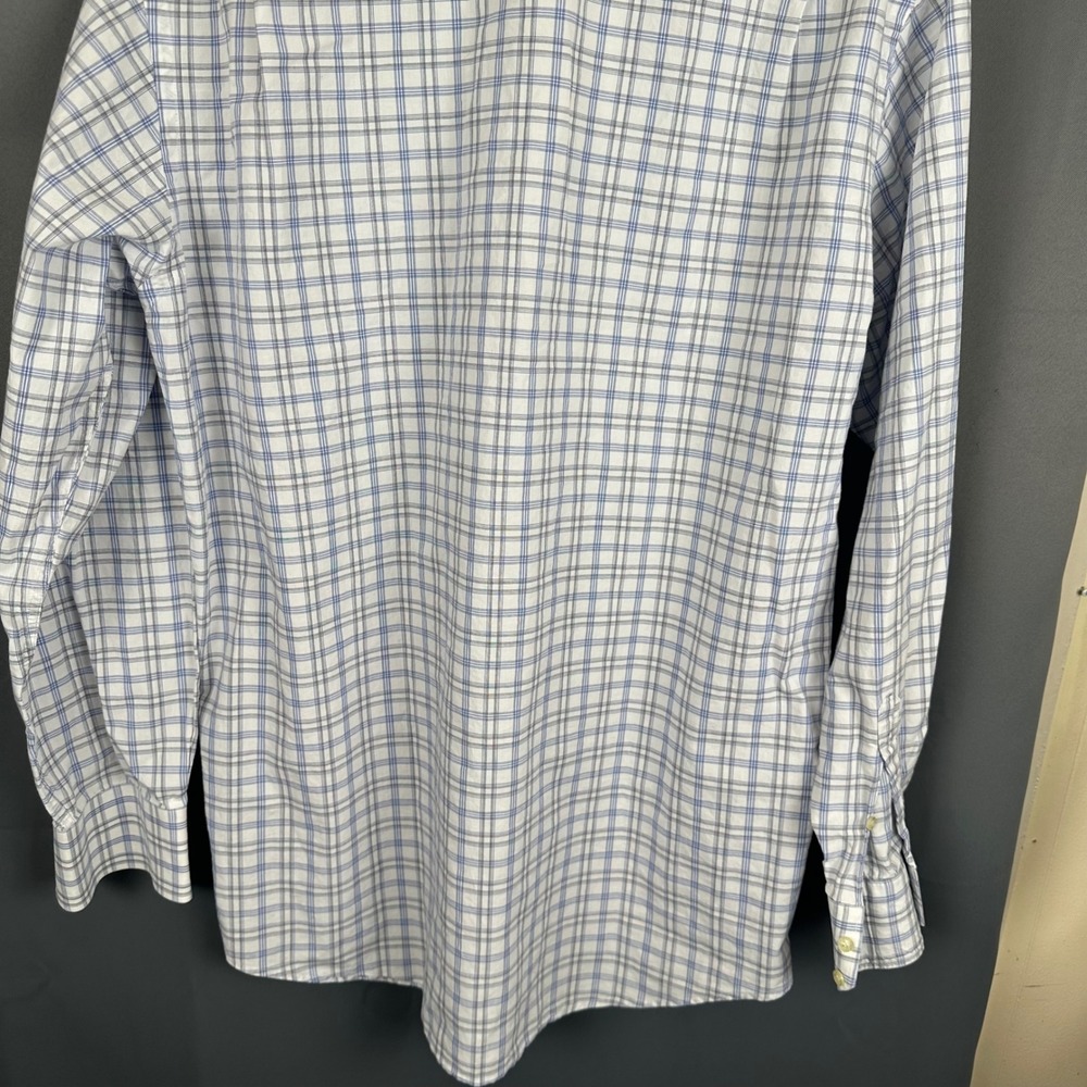 Lacoste Mens Plaid Button Down Shirt Blue Grey White Long Sleeve Size 41 Logo - Picture 7 of 7